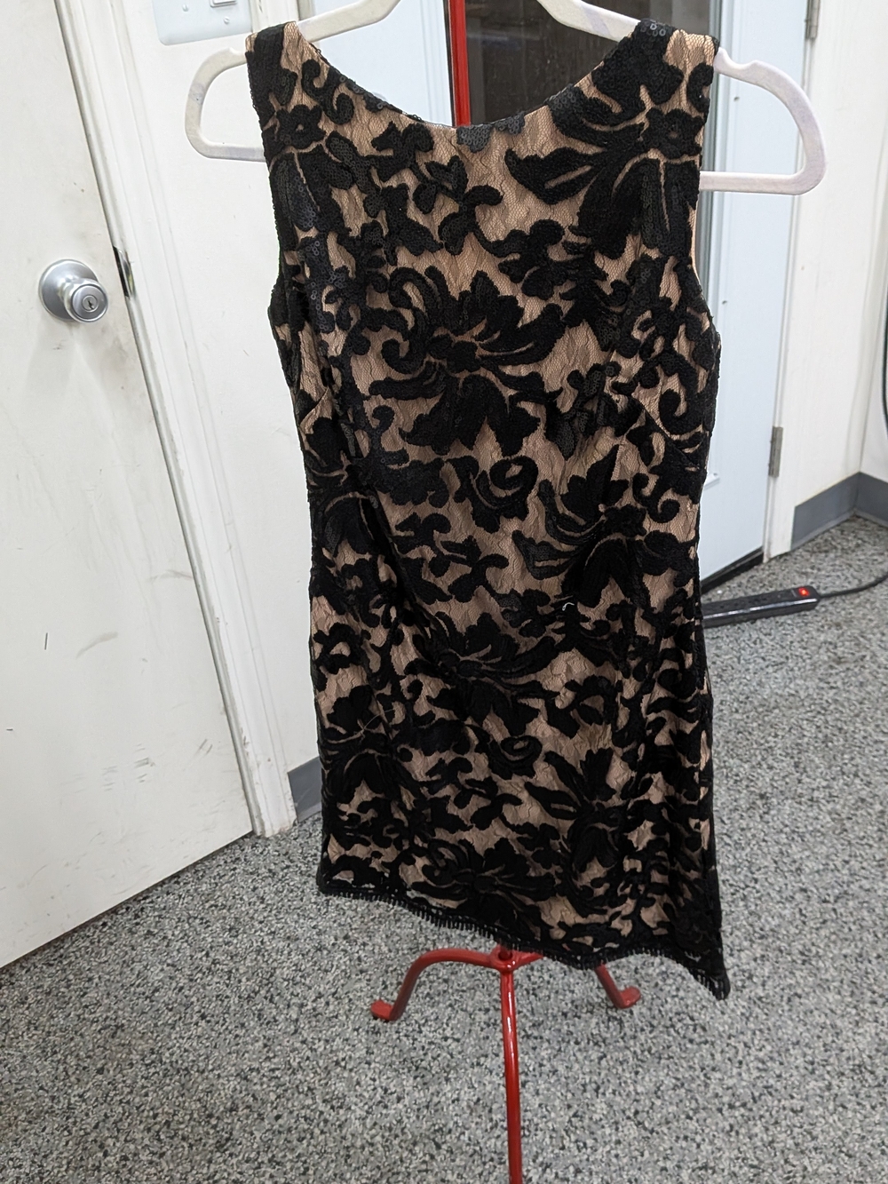 Dress the Population Black Floral Lace Overlay Nude Sheath Dress